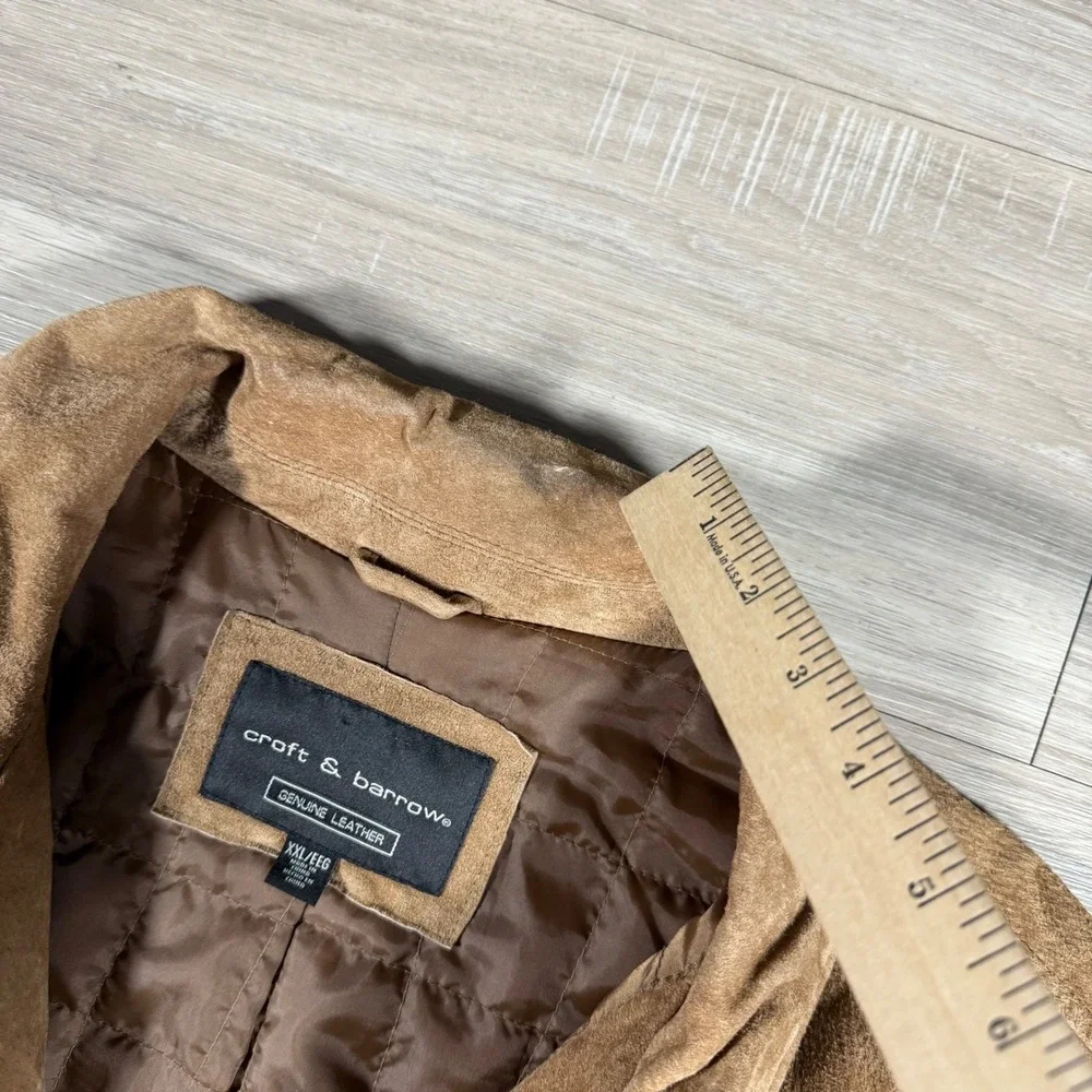 Y2K Croft & Barrow Genuine Leather Suede Jacket Tan Quilted Lined ‎ Size XXL